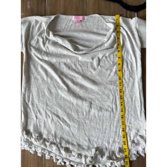 Lilly Pulitzer gray Tassel Hem Sweater XS Cotton Blend Lightweight Knit Boho - Picture 5 of 7